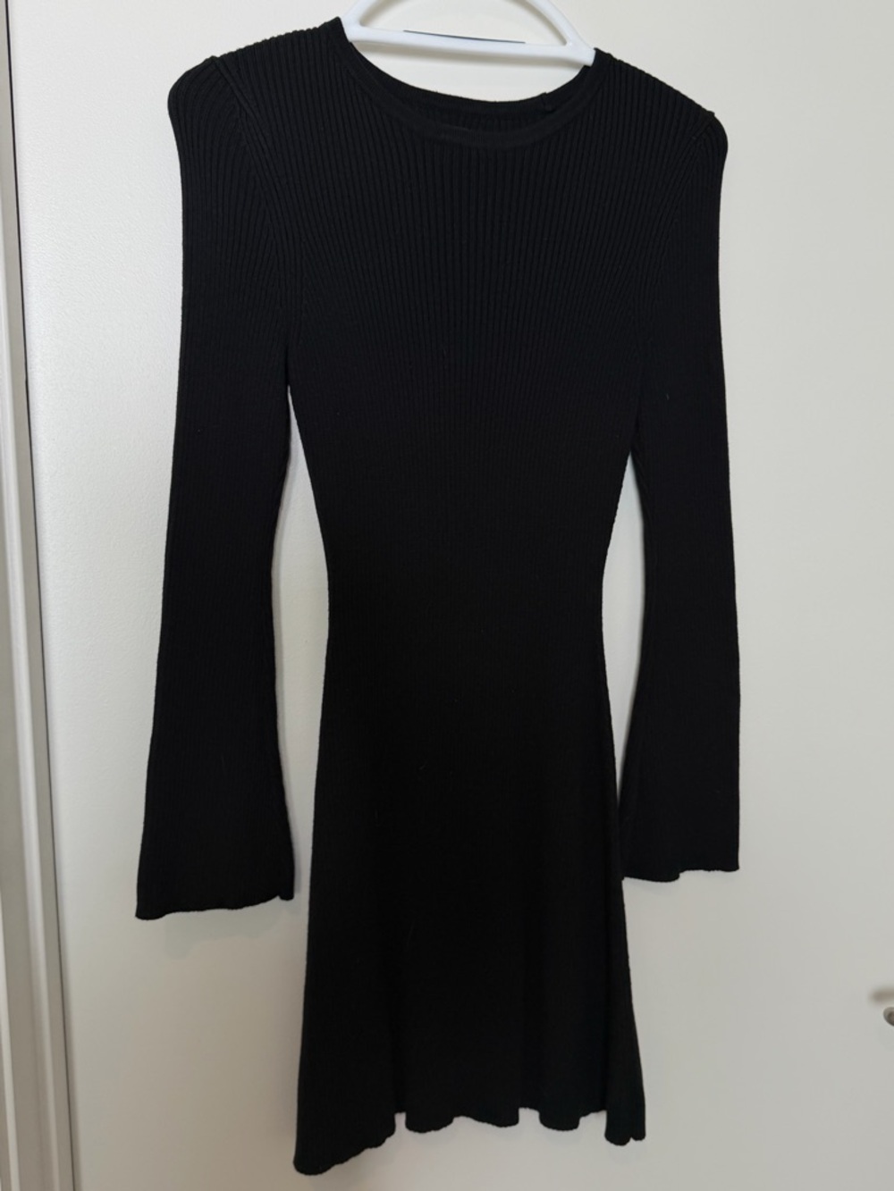 ASOS Petite Black Ribbed Flared-Sleeve Midi Dress